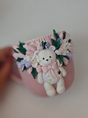 Чаша с декорация от полимерна глина Мече