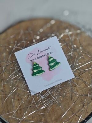 Обеци от полимерна глина "Коледнa eлха" 2